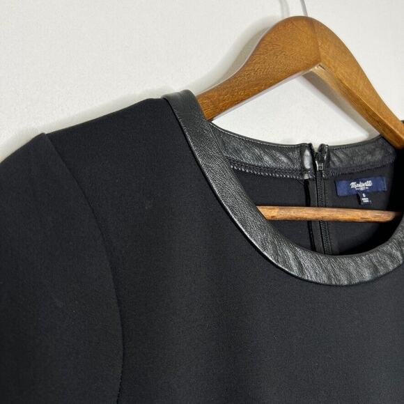 Madewell Black Casual Round Neck Leather Trim Skater Short Sleeve Dress S Women - Picture 3 of 9